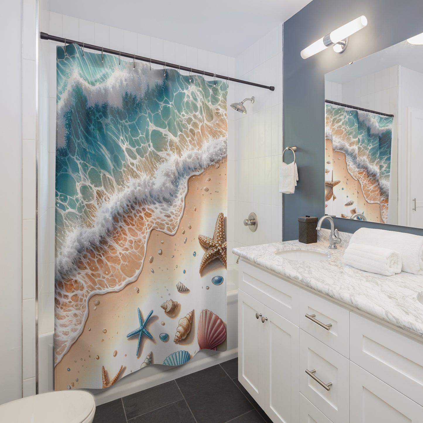 Sea Shells in the Waves Shower Curtain, Bath Decor, Beach Decor, Ocean Life #5046