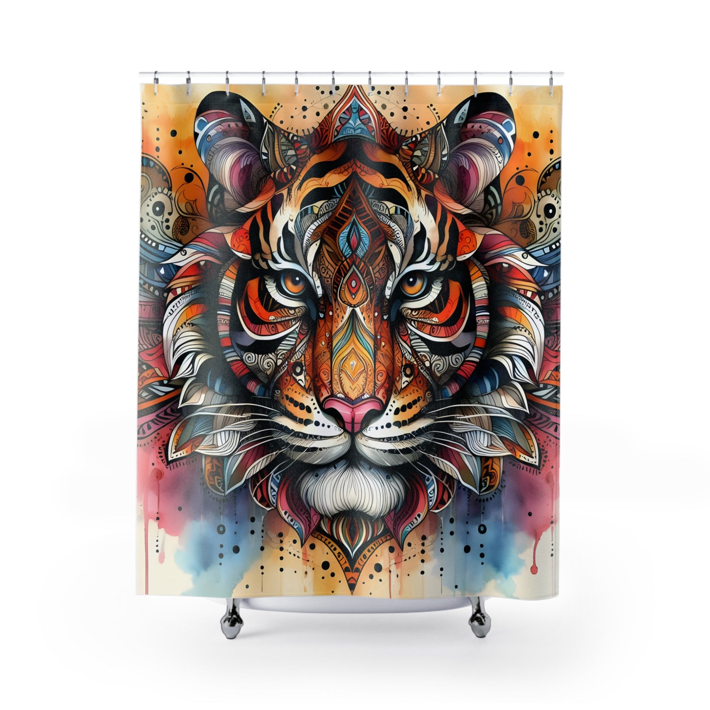 Custom Shower Curtain - Tribal Tiger Face, Bathroom Makeover, Rustic Decor, Nature-Inspired, Mystical Decor 71 x 74 inches  #5158