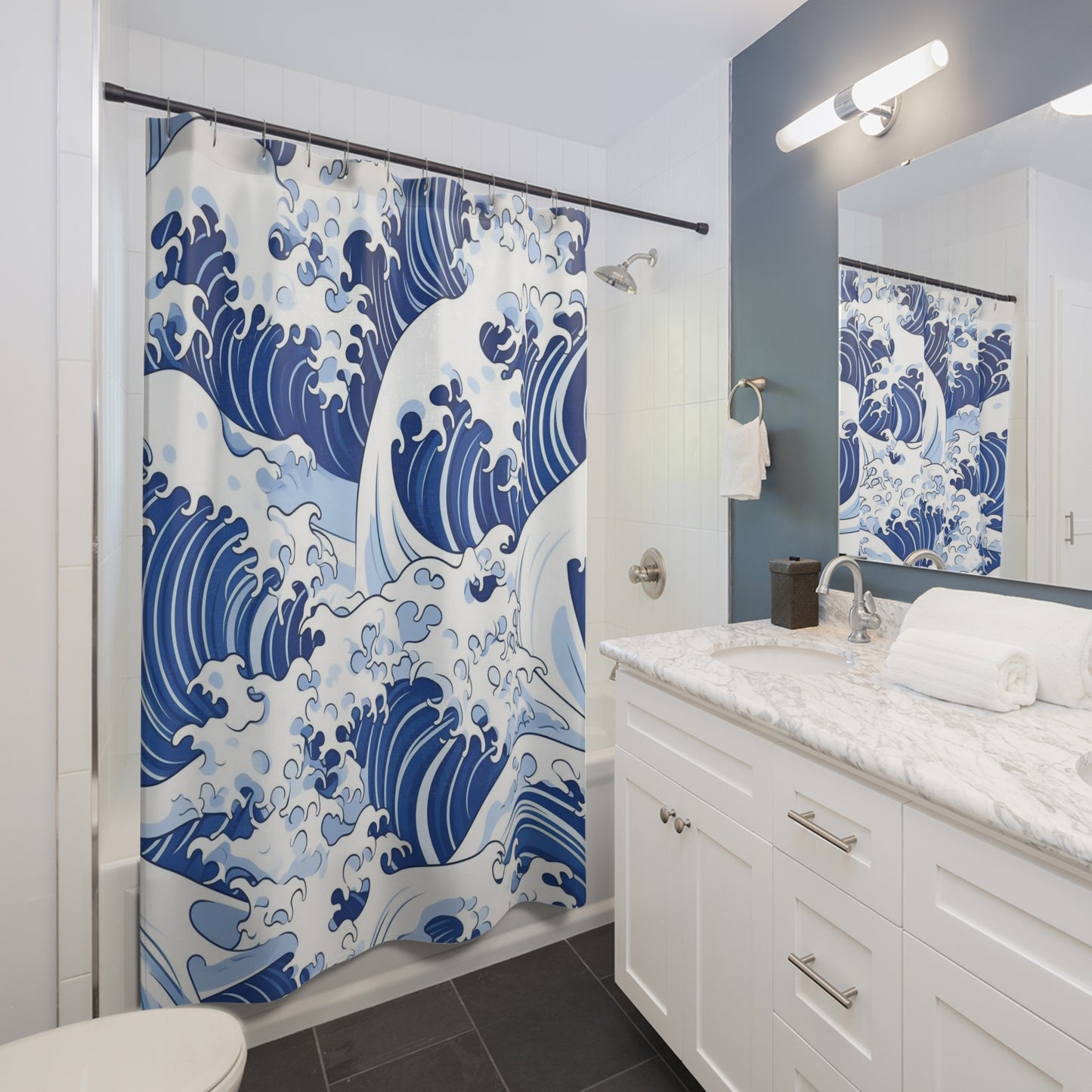 Great Waves Shower Curtain,  Nature Bathroom Decor, Sea/Ocean Bath Decor, Nature-Inspired Bathroom, Serene Bath Decor #5115