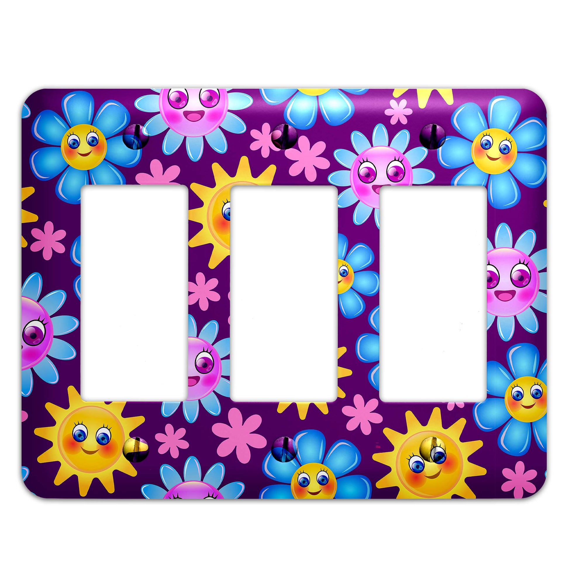 a purple and blue flowered light switch plate cover