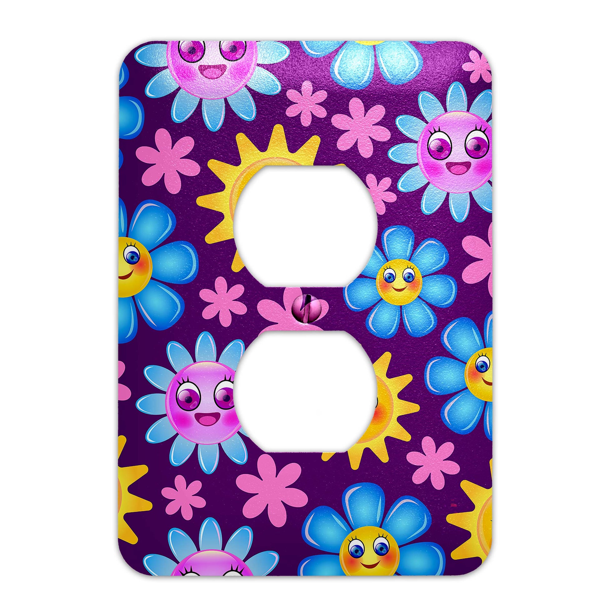 a purple and blue flowered light switch cover