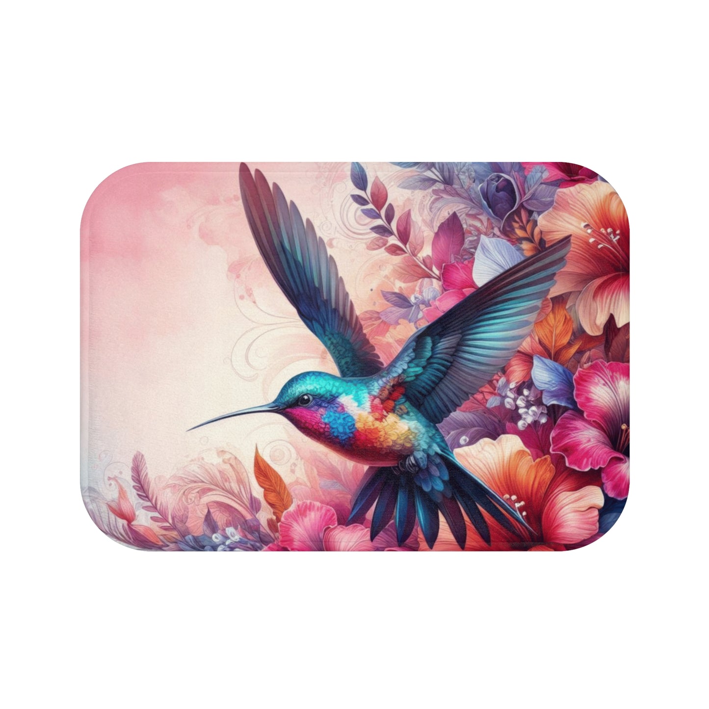 Bath Mat - Delicate Hummingbird Bath Accent Rug -  Vibrant Colorful Bath Mat, Non-Slip #5127