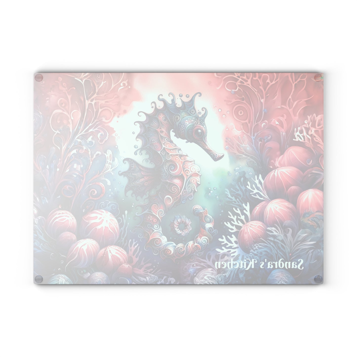 Personalized Mystical Seahorse Tempered Glass Cutting Board, Charcuterie Board, Trivet for Hot Dishes, Countertop Art, Kitchen Art #5155
