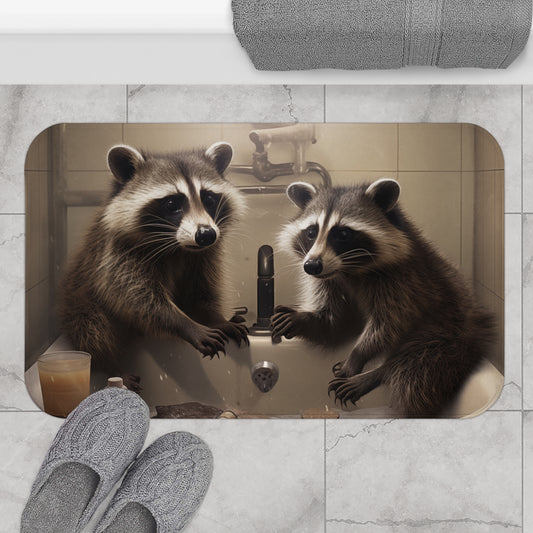 Funny Bath Mat - Non-Slip Rug, Bathroom Decor, Half Bath, Home Accessories, Bathing Raccoons, #5147