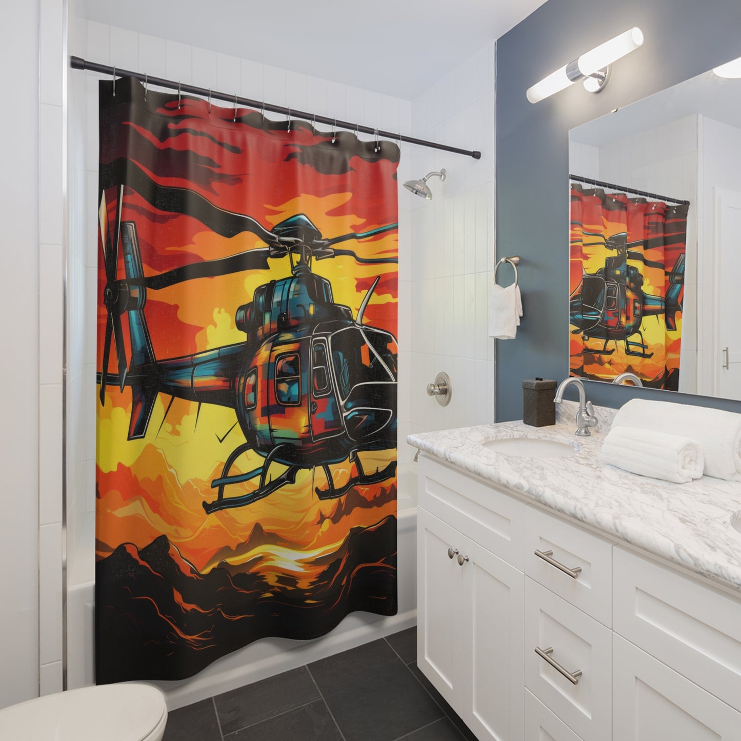 Shower Curtain - Helicopter in Flight, Bath Decor, Perfect for Child's Bathroom #5058