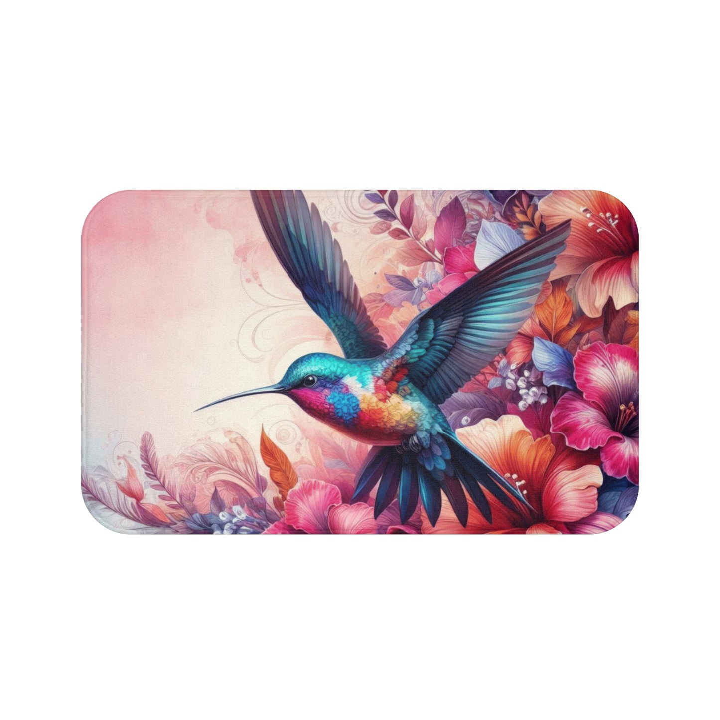Bath Mat - Delicate Hummingbird Bath Accent Rug -  Vibrant Colorful Bath Mat, Non-Slip #5127