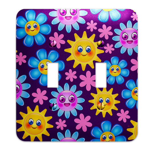 a light switch cover with sun and flowers on it