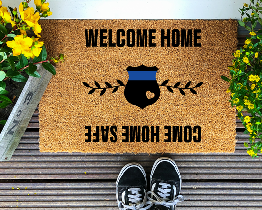 Welcome Home, Come Home Safe  Doormat | Personalized Welcome Mat, Police Gift, Housewarming Gift, Thin Blue Line #5372