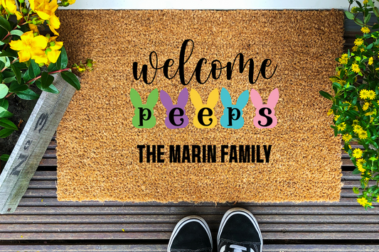 Welcome Peeps  Doormat | Personalized Welcome Mat, Easter Door Mat, Housewarming Gift,  #5376