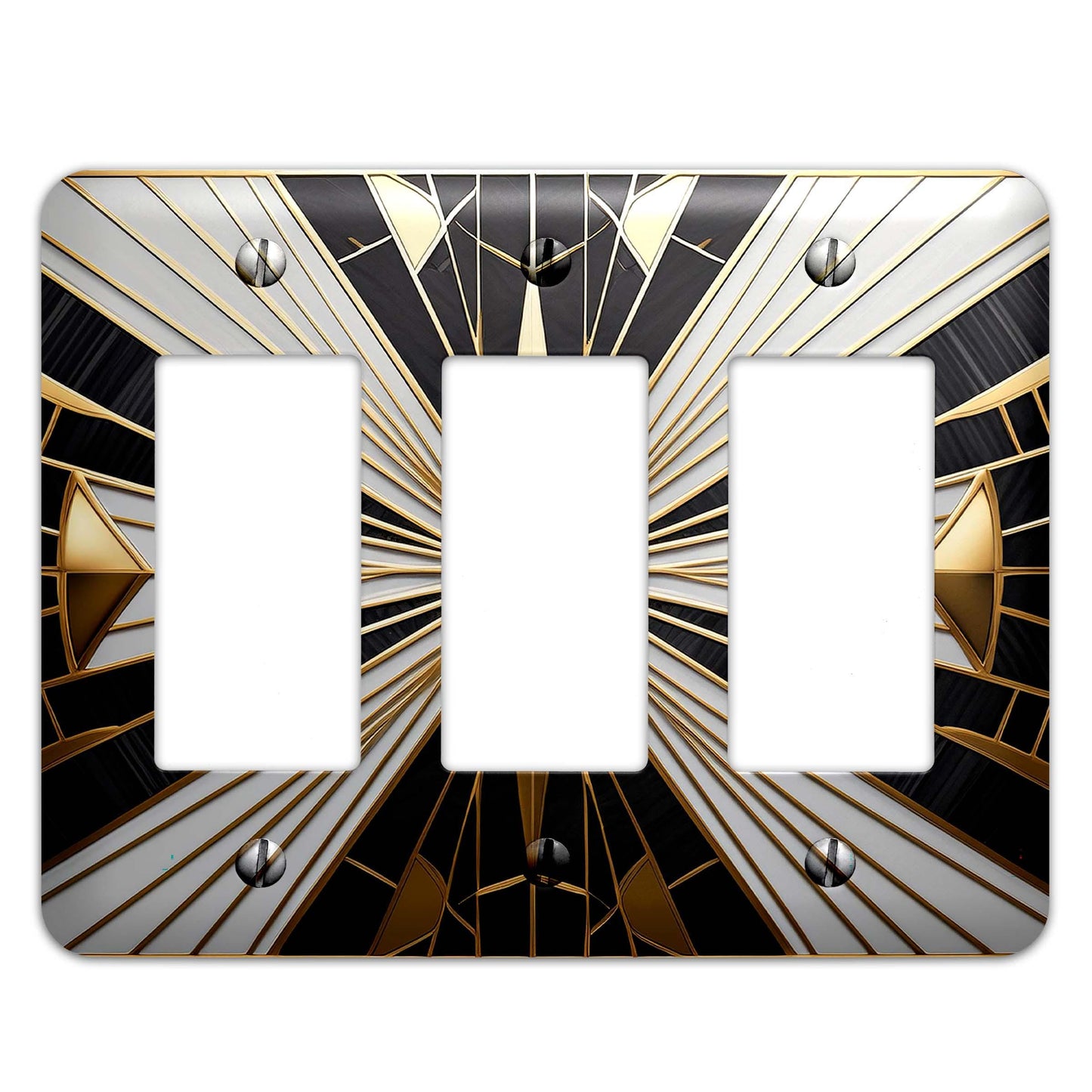 Metal Decorative Light Switch Plate Cover - Art Deco Gold and White - Several Sizes Available #5249