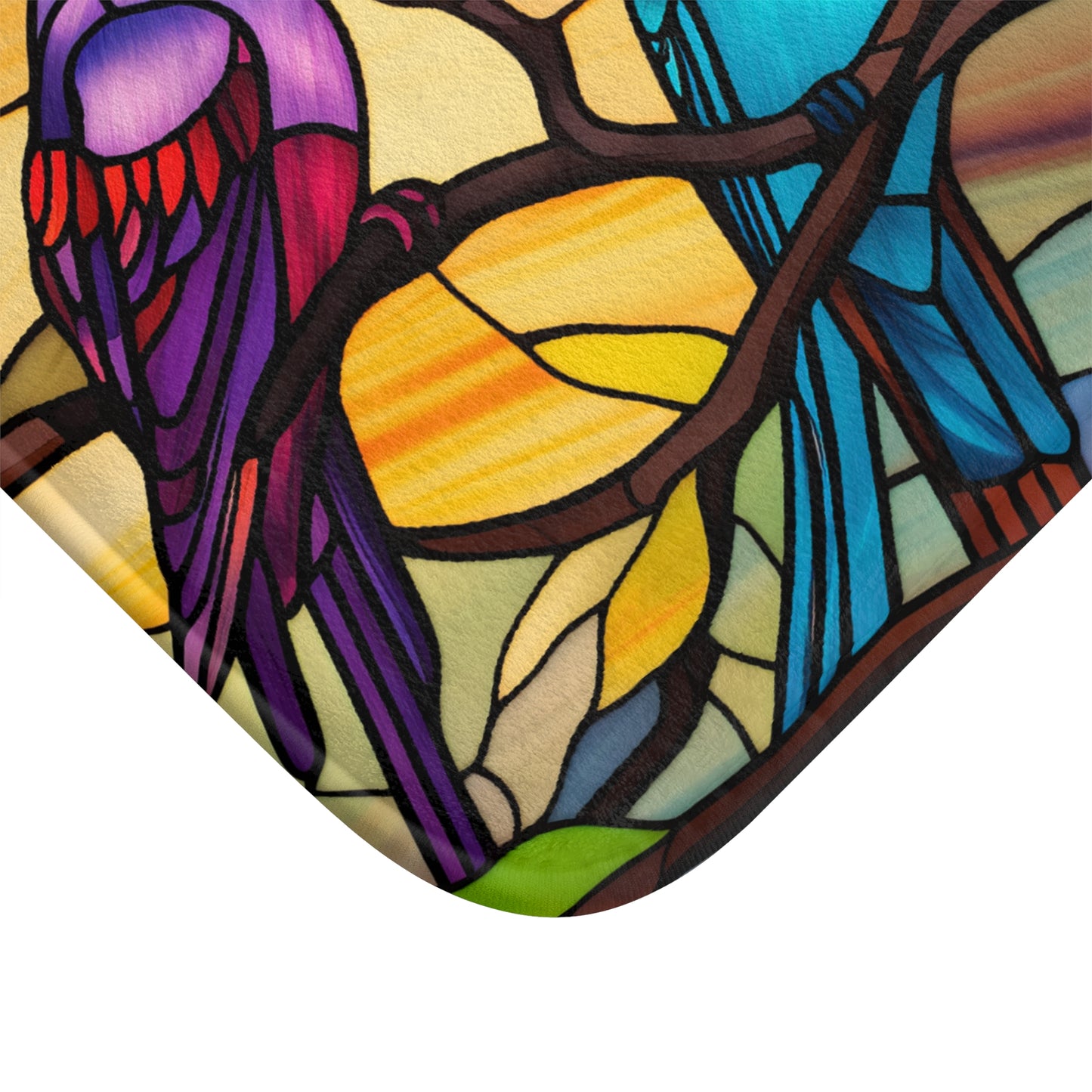 Bath Mat - Birds on Stained Glass Design, Bathroom Decor, Floral Decor, Bathroom Art #5016