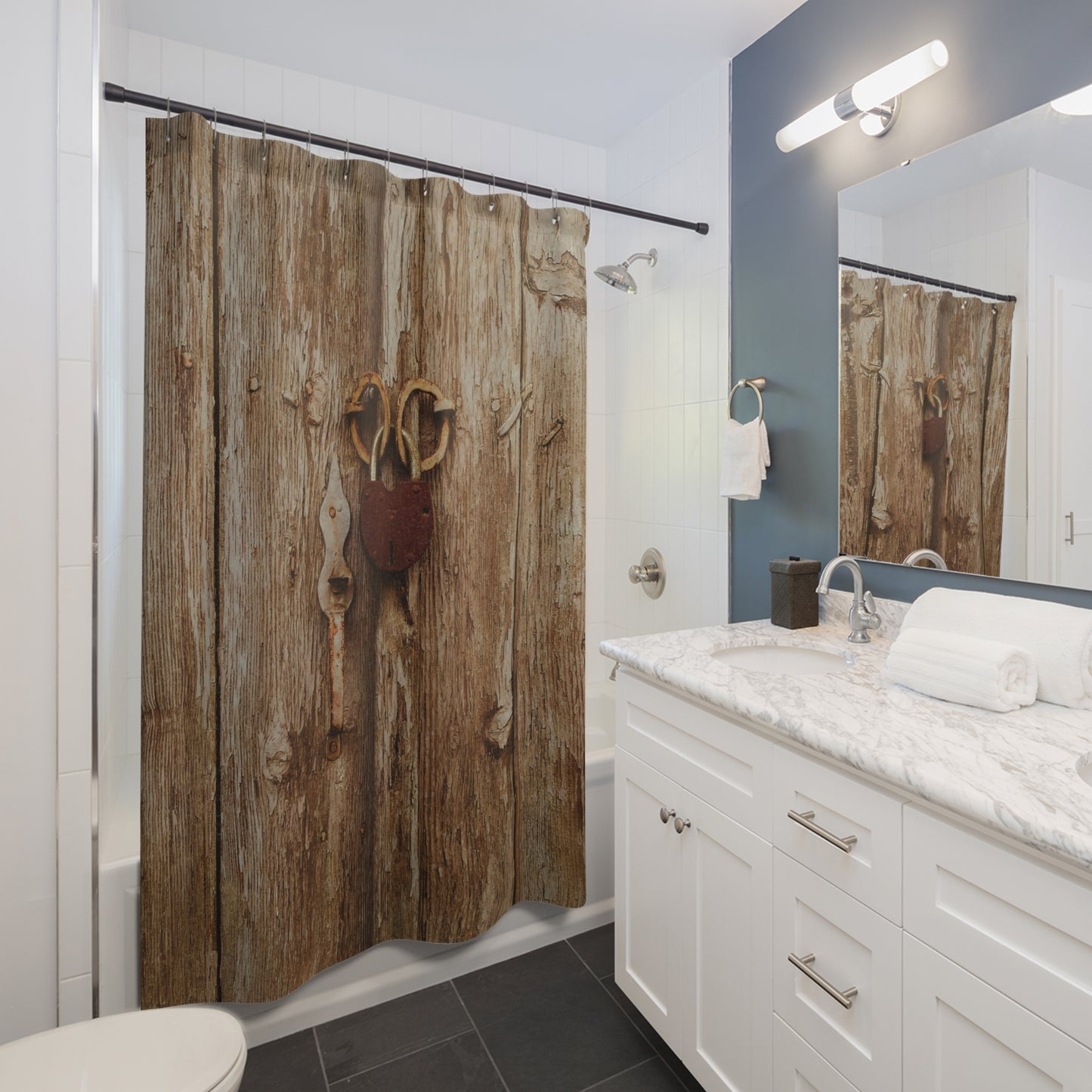 Behind Locked Doors Shower Curtain, Bath Decor, Rustic Bathroom #5048