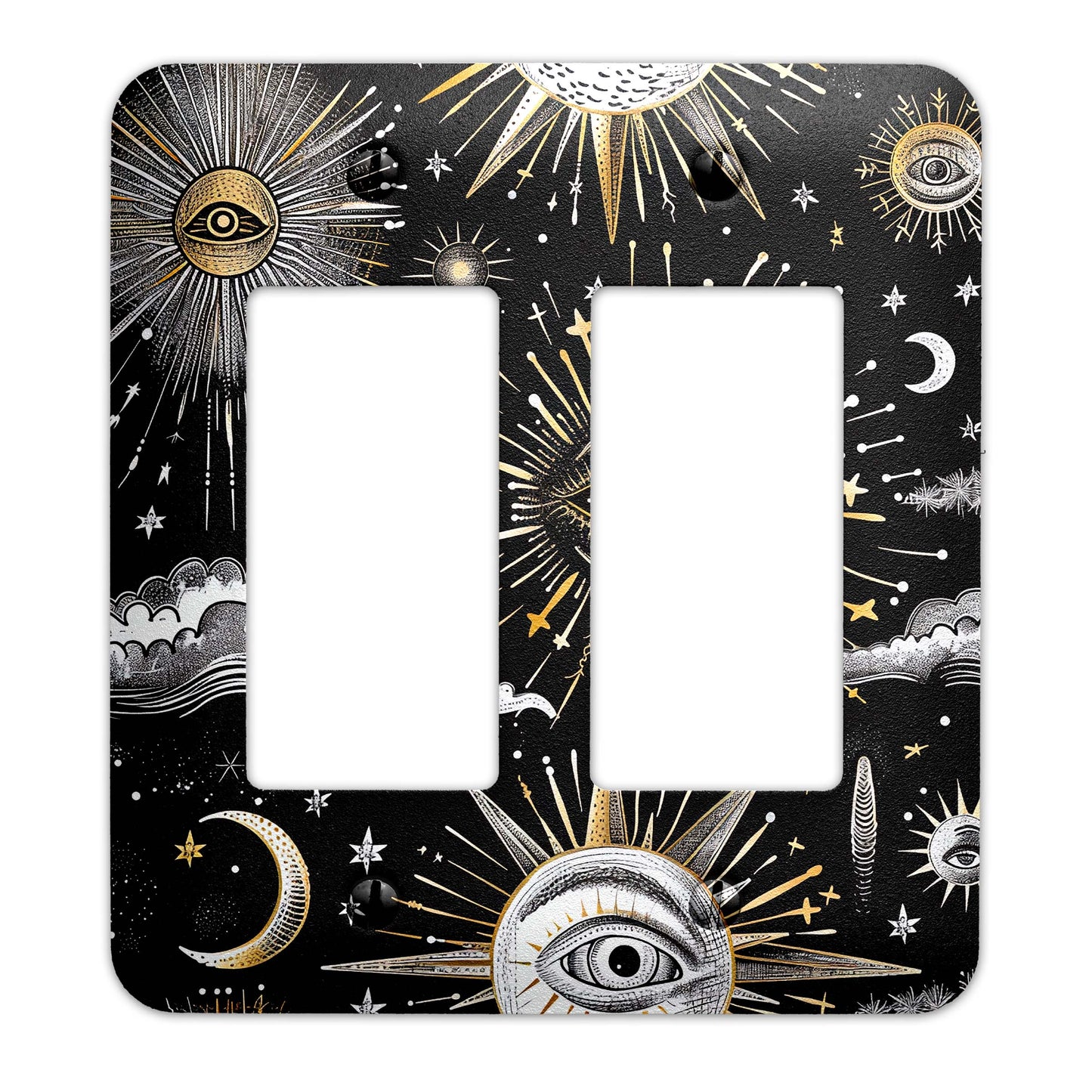 a double light switch plate with an all seeing eye on it