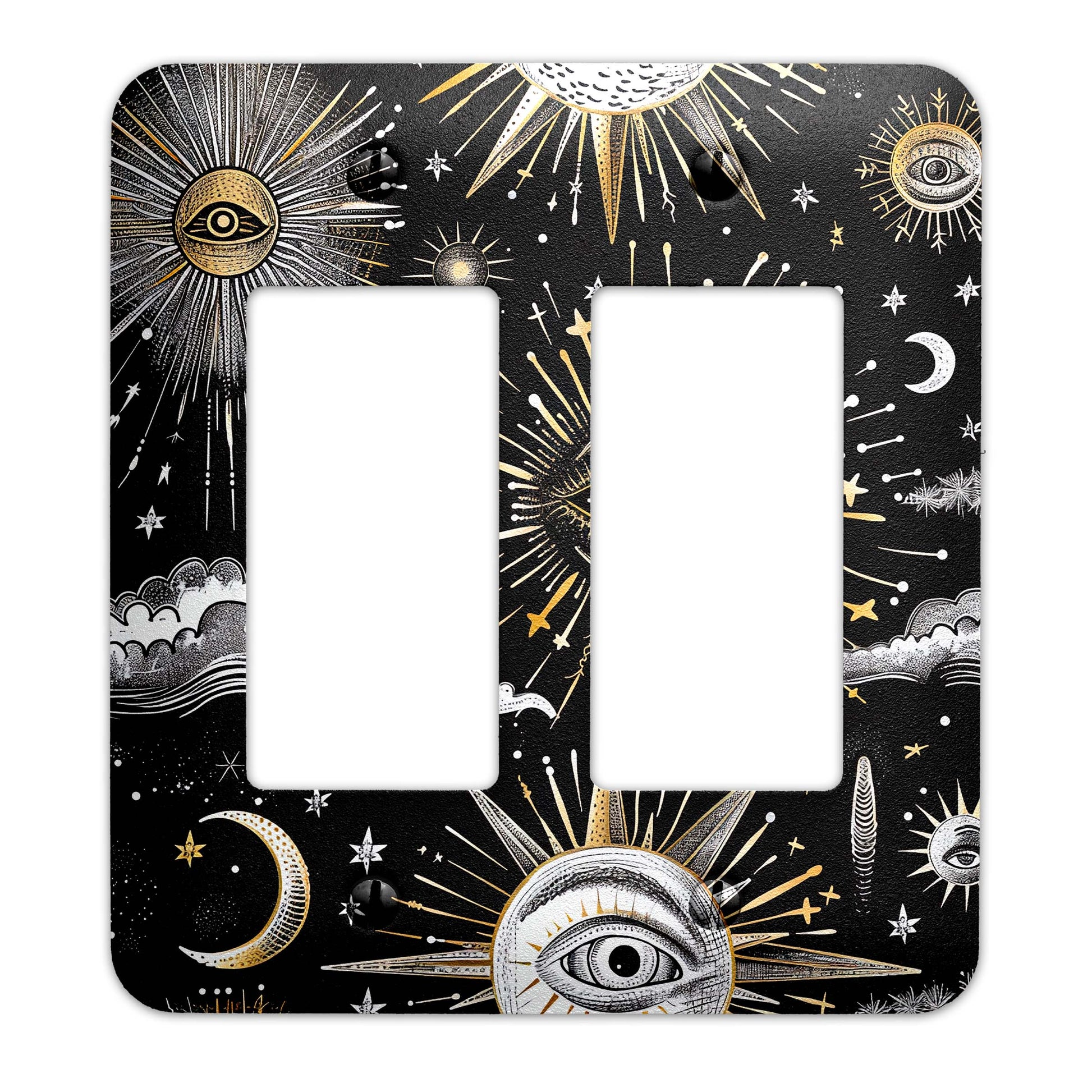 a double light switch plate with an all seeing eye on it