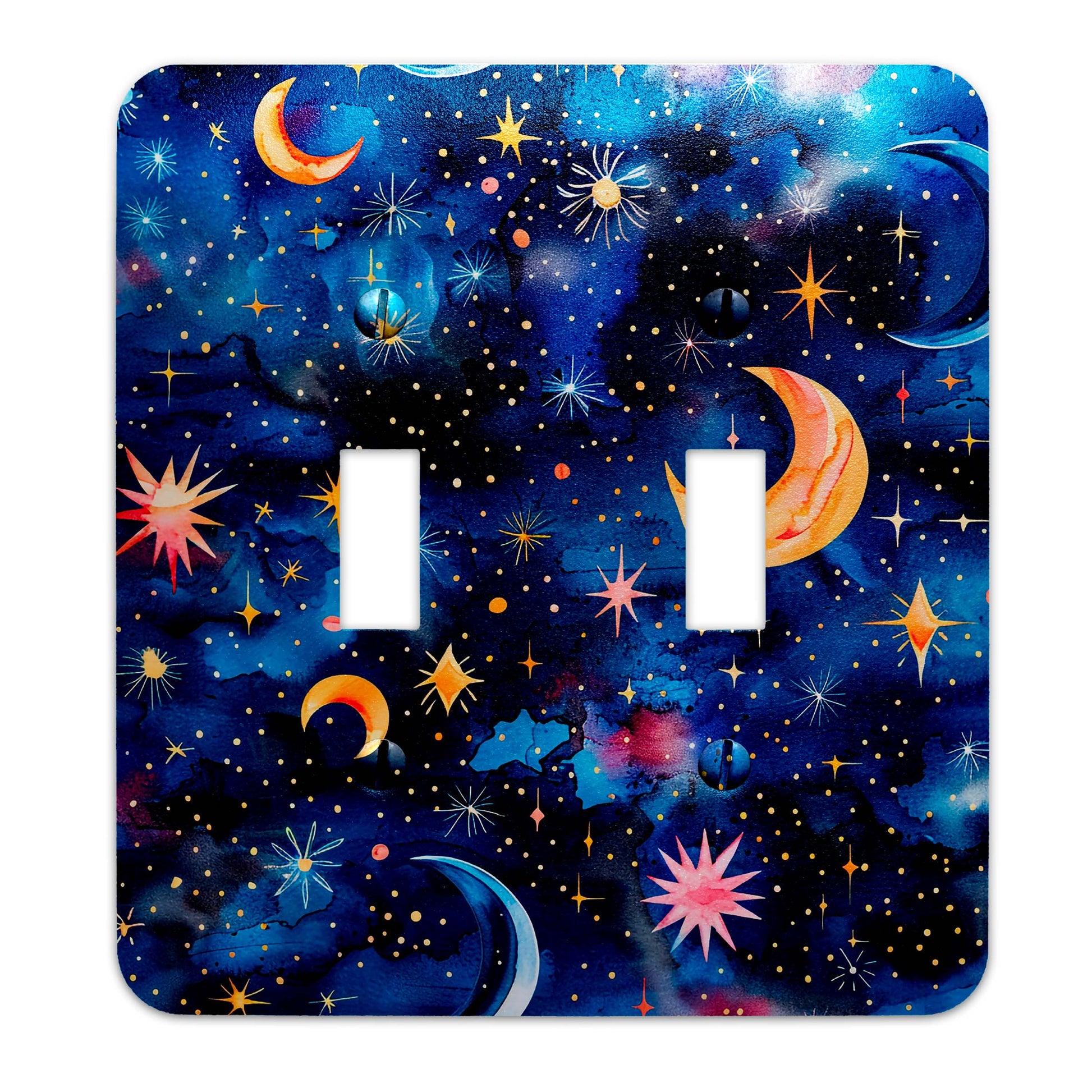 a light switch cover with a night sky background