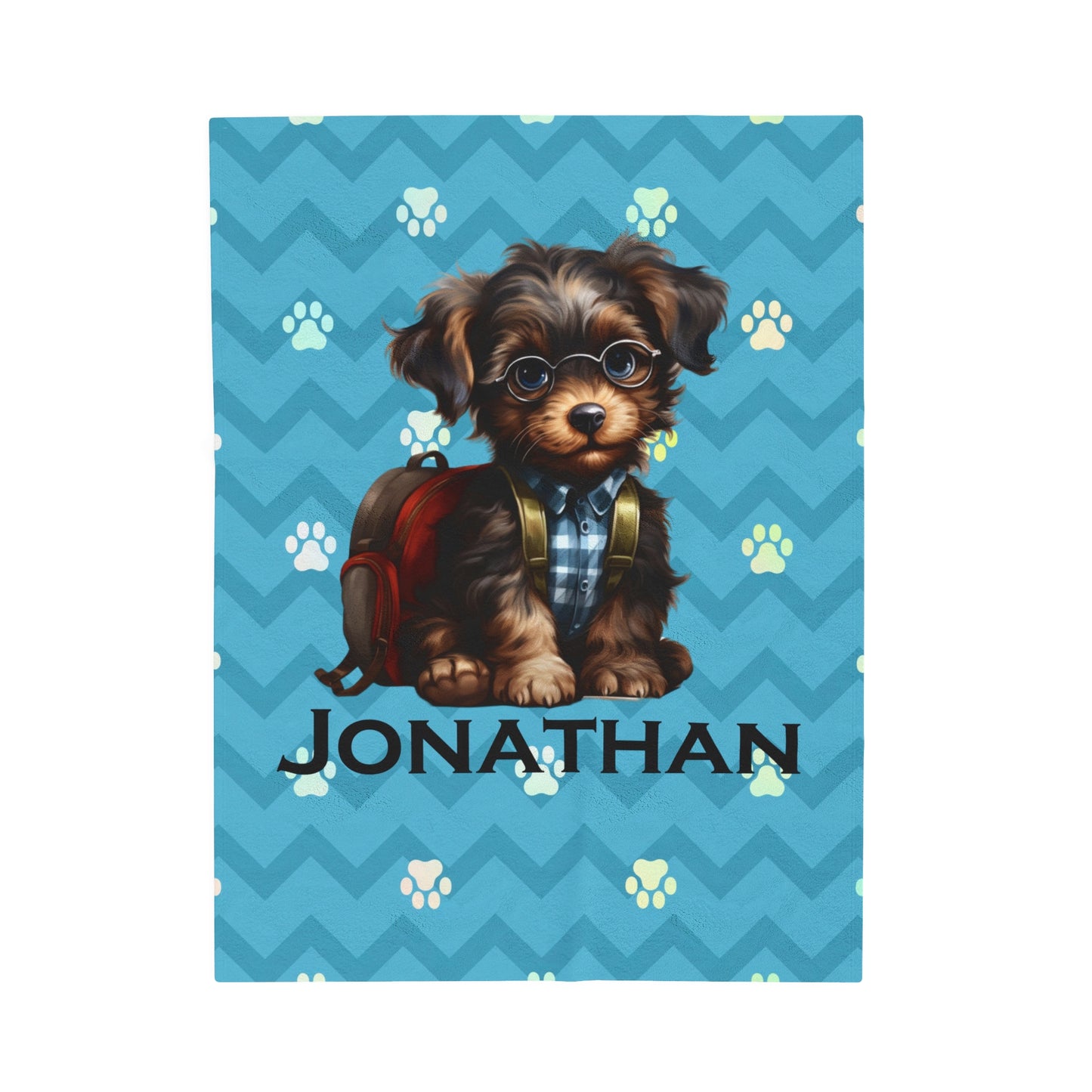 Personalized Scholarly Puppy Velveteen Plush Blanket, Baby Shower Gift, Gift for New Baby, Toddler Blanket Available in 2 sizes, #5070