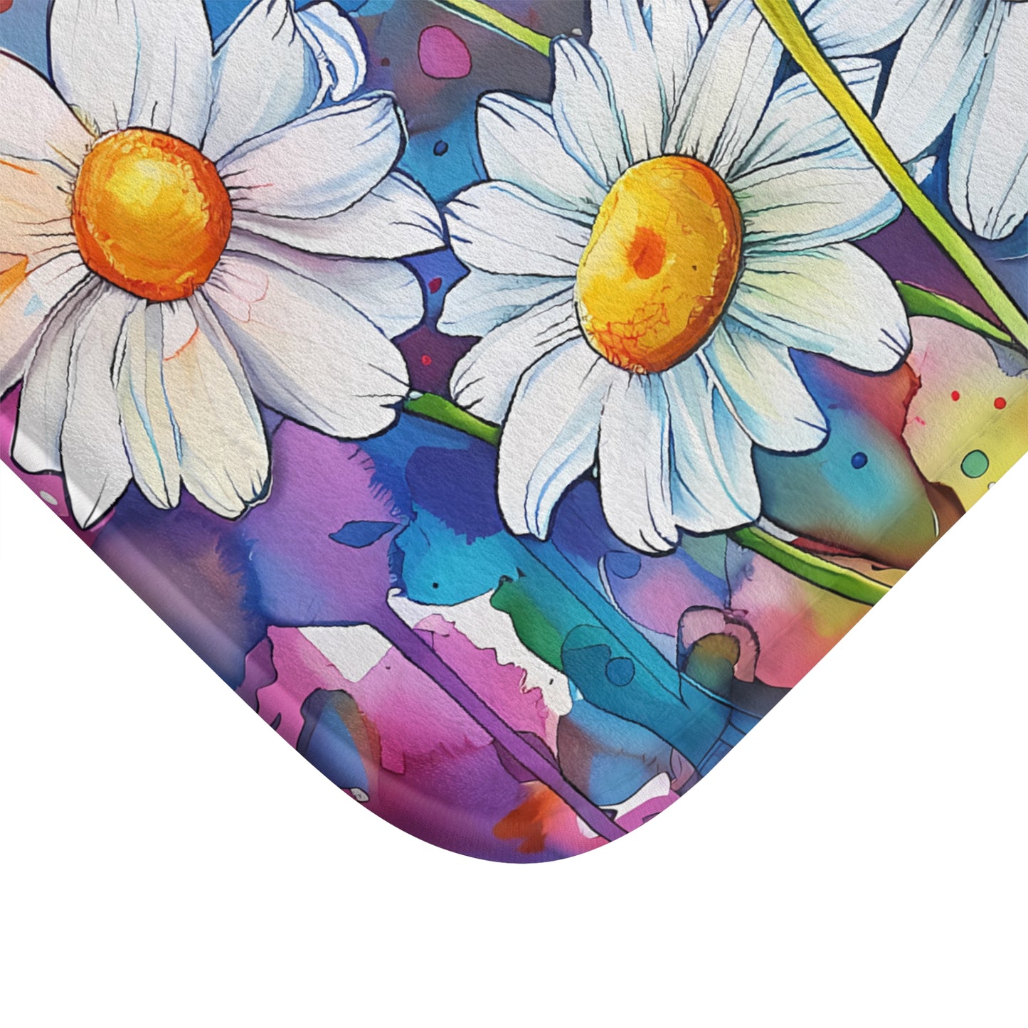 Bath Mat - Colorful Watercolor Daisies, Bathroom Decor, Floral Decor, Bathroom Art #5030