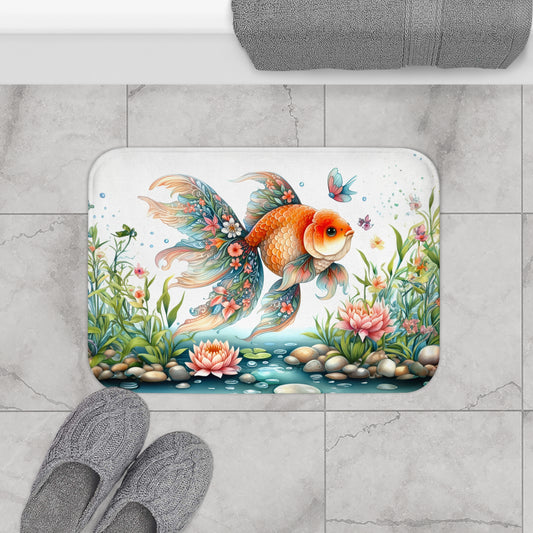 Playful Goldfish in a Pond Colorful Bath Accent Rug -  Bath Mat, Non-Slip #5152