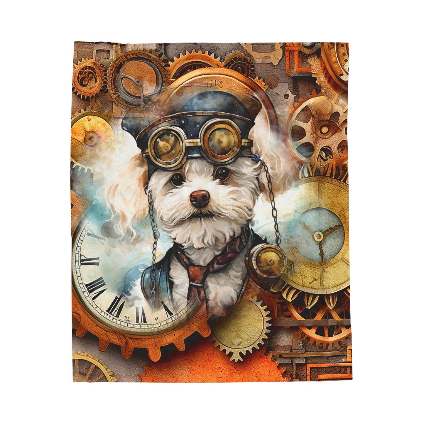 Steampunk Dog Velveteen Plush Blanket, Steampunk Fan, Dog Mom Gift, Dog Lover, Available in 2 sizes, #5056
