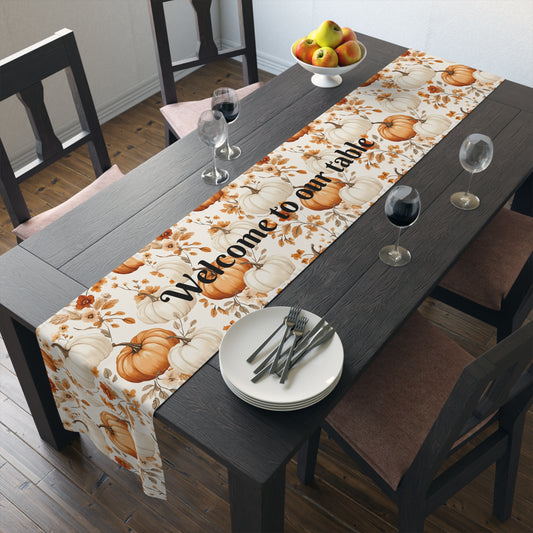 Fall Pumpkin Table Runner - Thanksgiving, Personalized Home Decor, Holiday Dining Room Decor, Festive Kitchen Linens, 2 Sizes Available