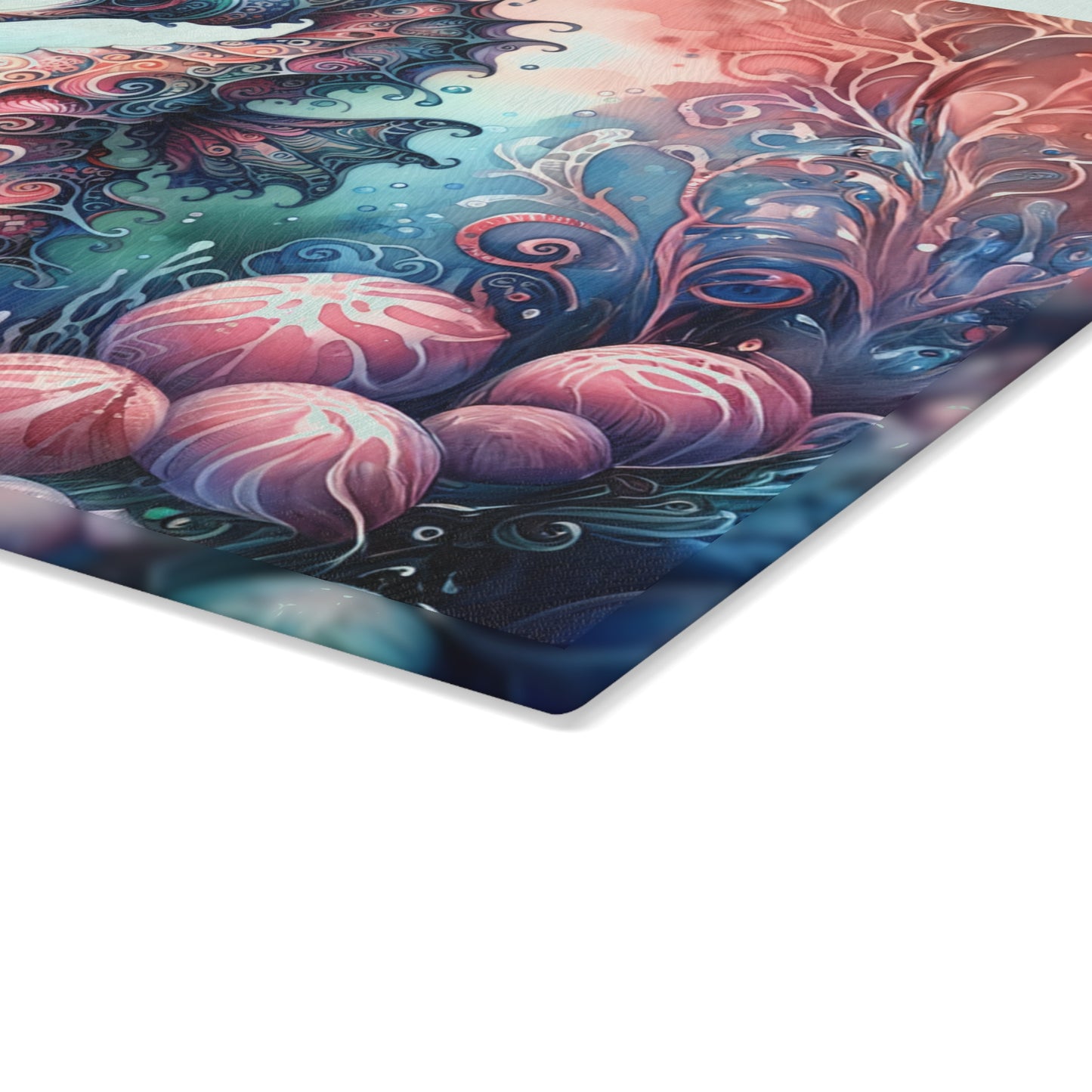 Personalized Mystical Seahorse Tempered Glass Cutting Board, Charcuterie Board, Trivet for Hot Dishes, Countertop Art, Kitchen Art #5155