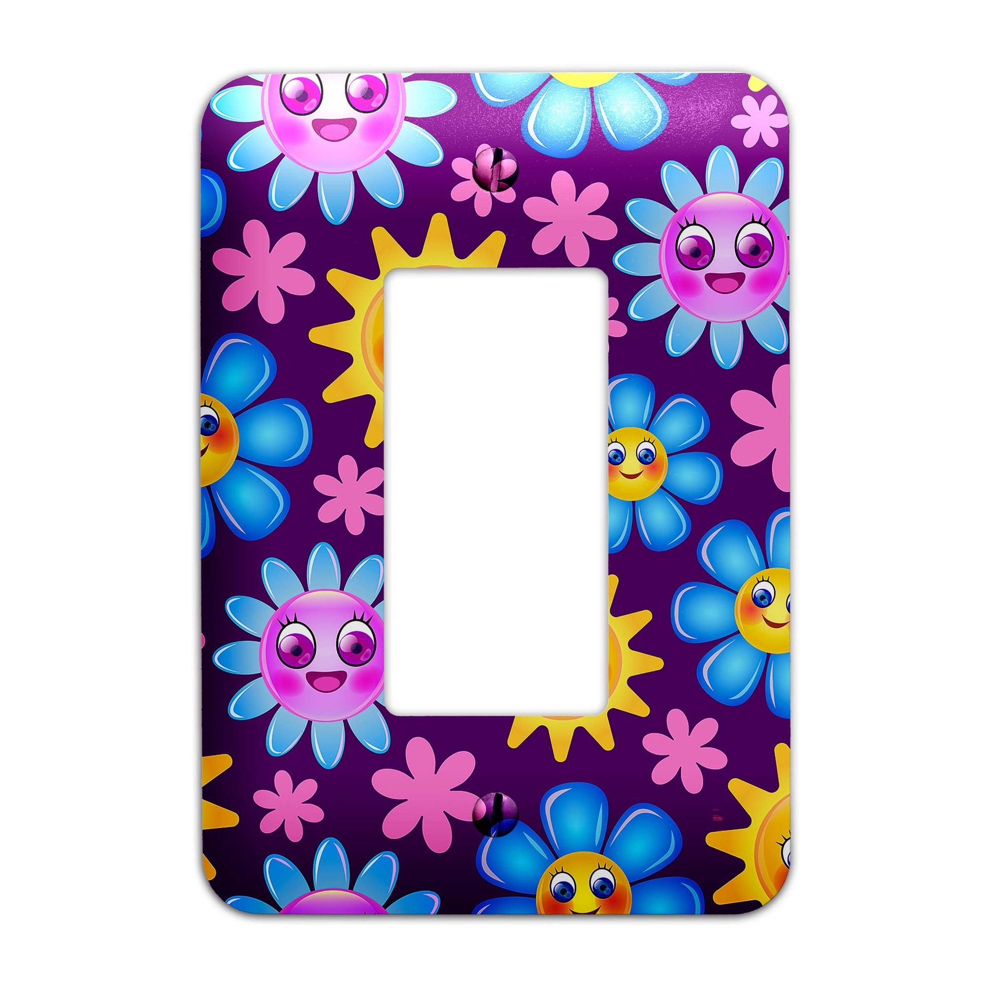 a purple and blue flowered light switch cover