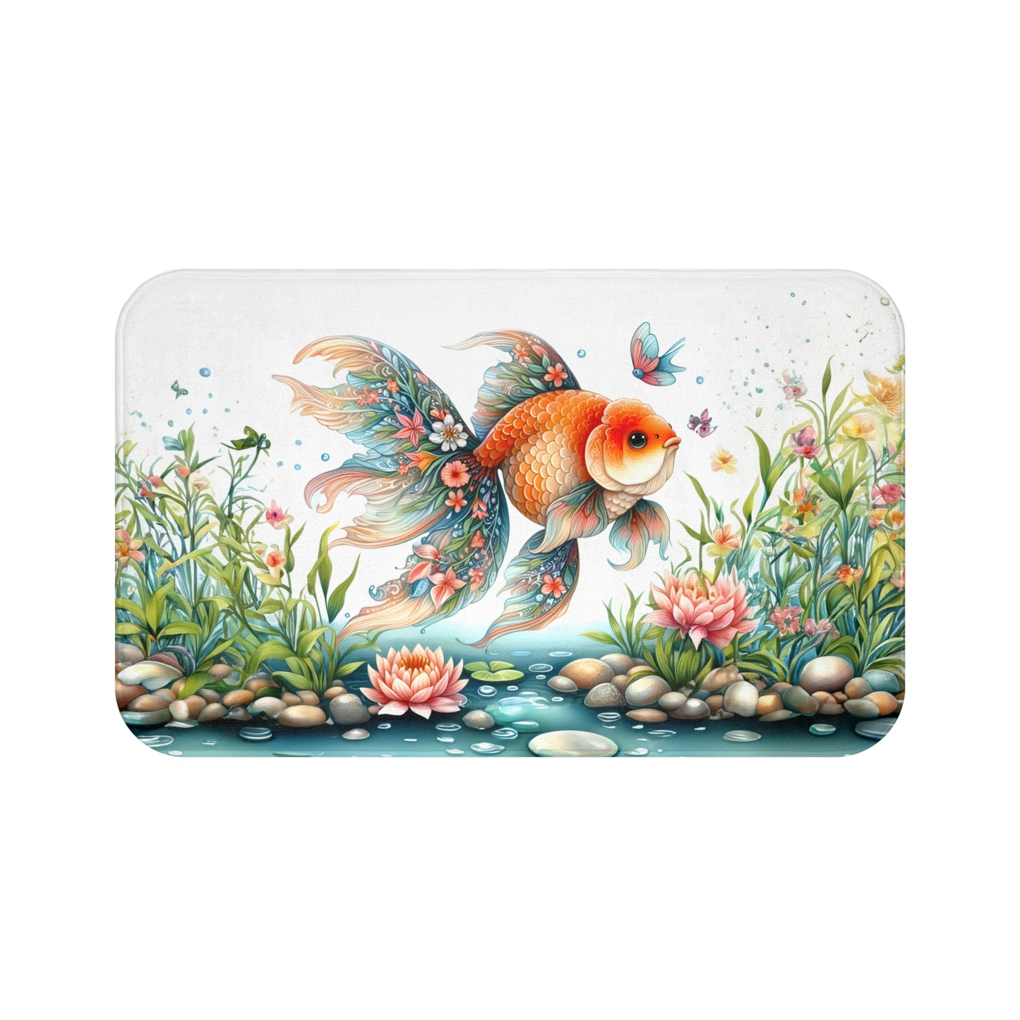 Playful Goldfish in a Pond Colorful Bath Accent Rug -  Bath Mat, Non-Slip #5152