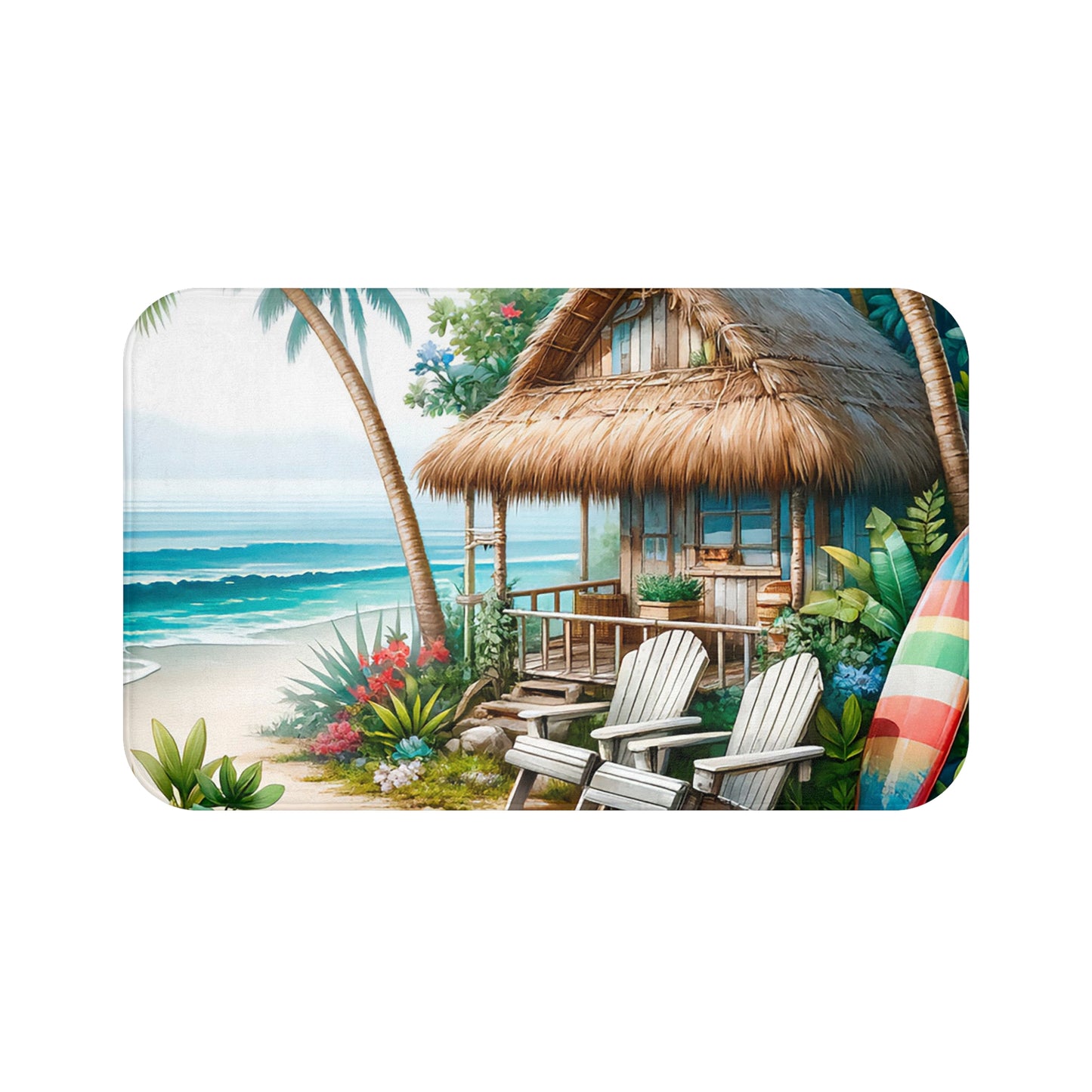 Beach Tiki Hut Bath Mat - Non-Slip Rug, Bathroom Décor, Half Bath, Home Accessories #4848