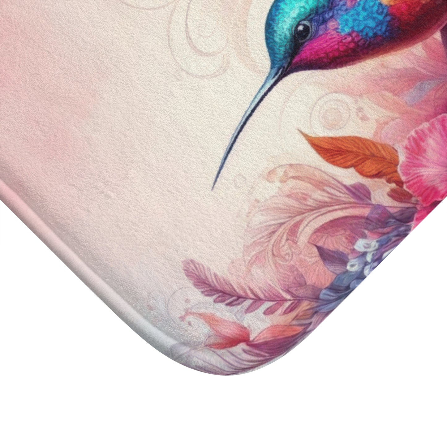 Bath Mat - Delicate Hummingbird Bath Accent Rug -  Vibrant Colorful Bath Mat, Non-Slip #5127