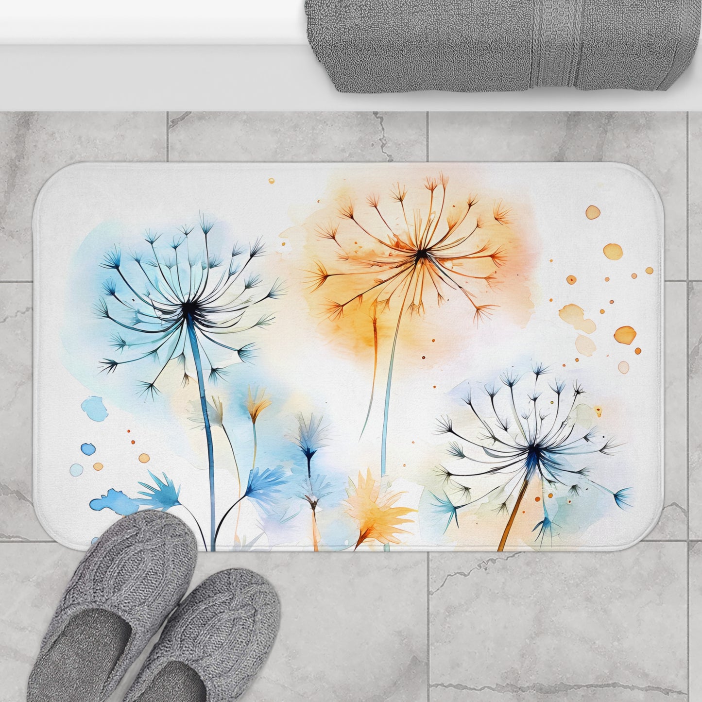 Bath Mat - Watercolor Dandelions, Bathroom Decor, Floral Decor, Bathroom Art #5016
