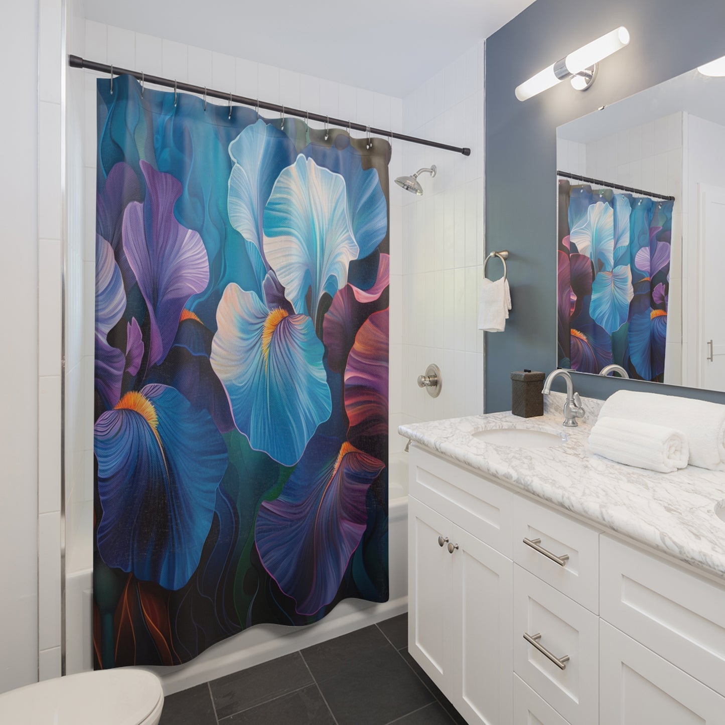 Irises Oil Painting Pattern Shower Curtain, Bath Décor, #4794