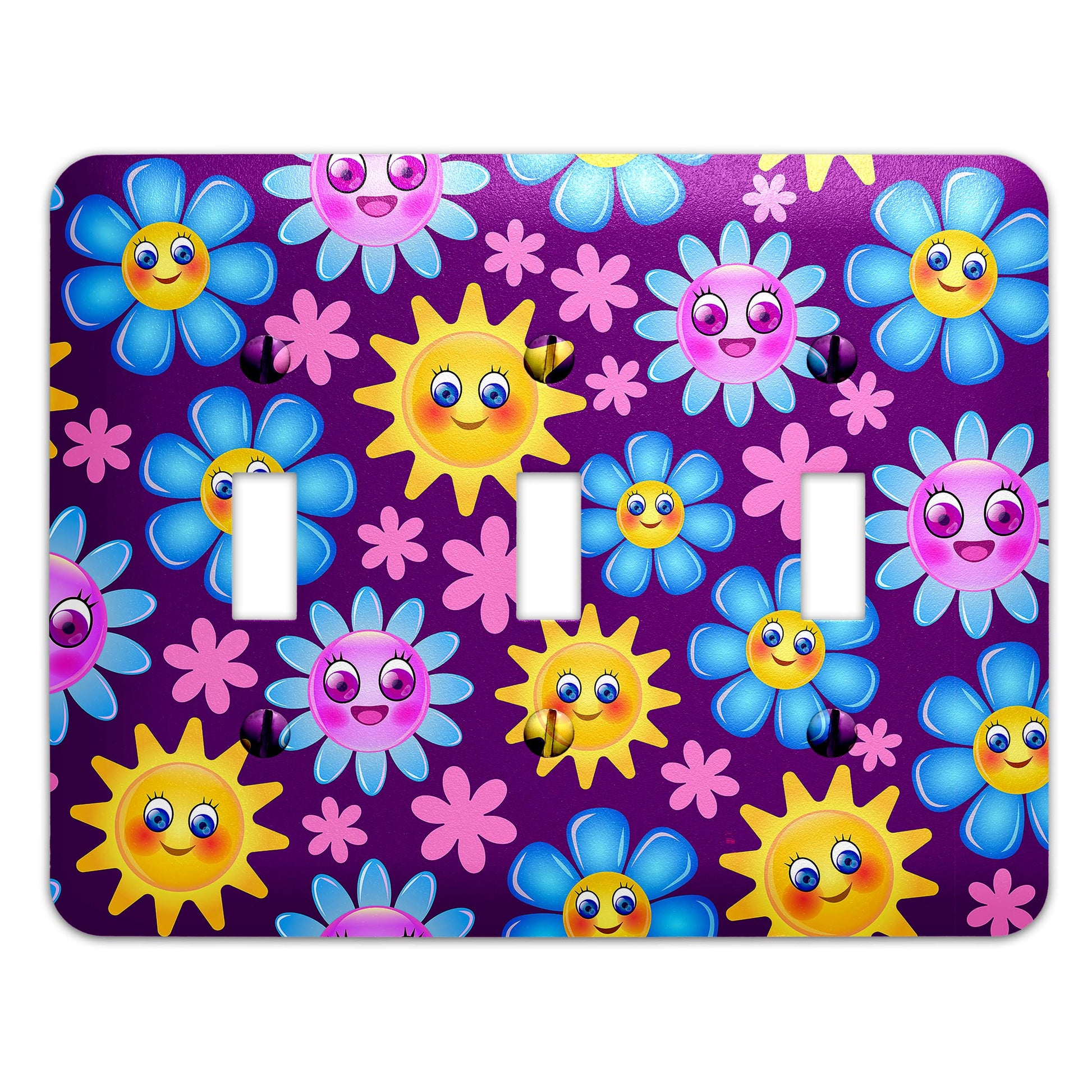 a light switch cover with sun and flowers on it