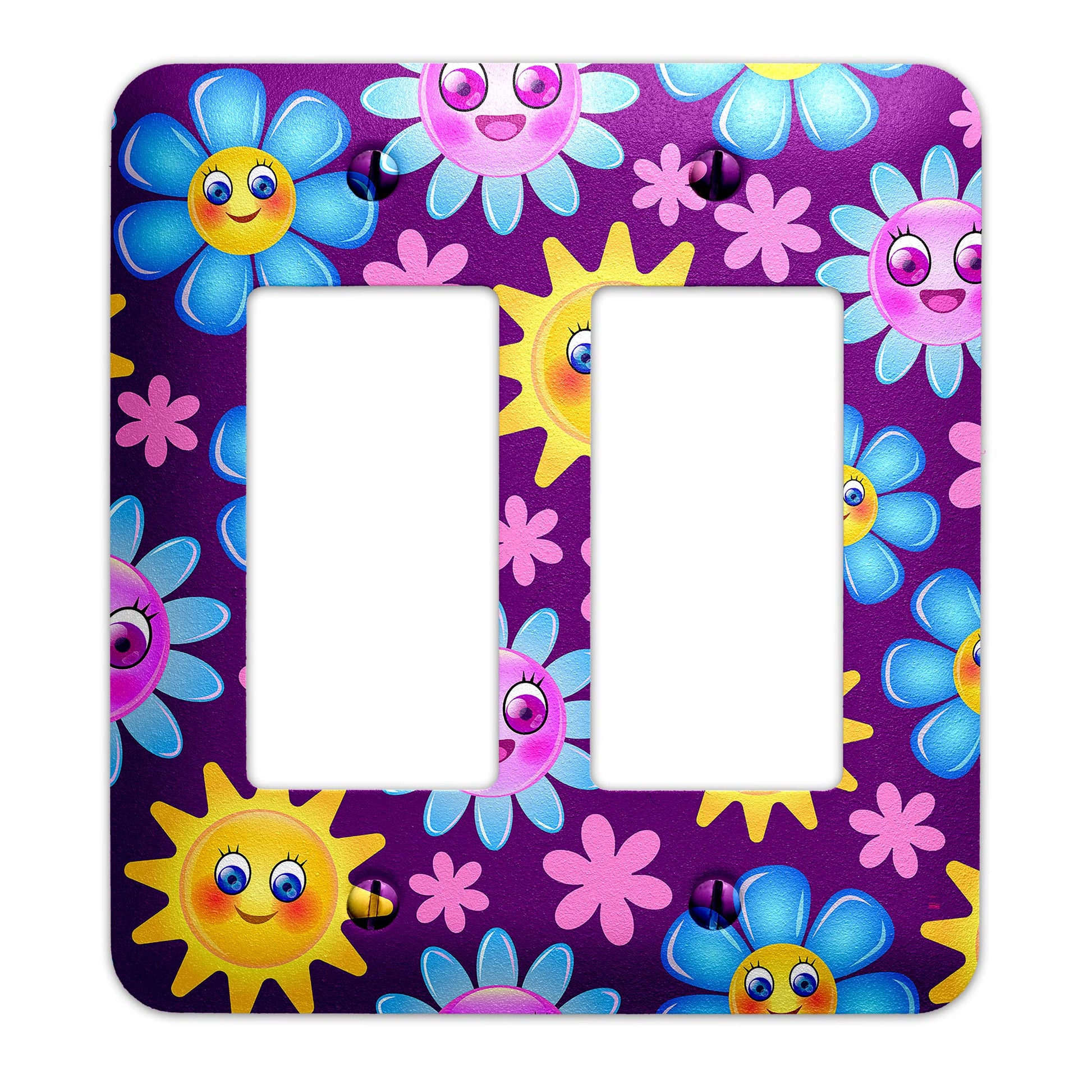 a purple and blue flowered light switch plate cover