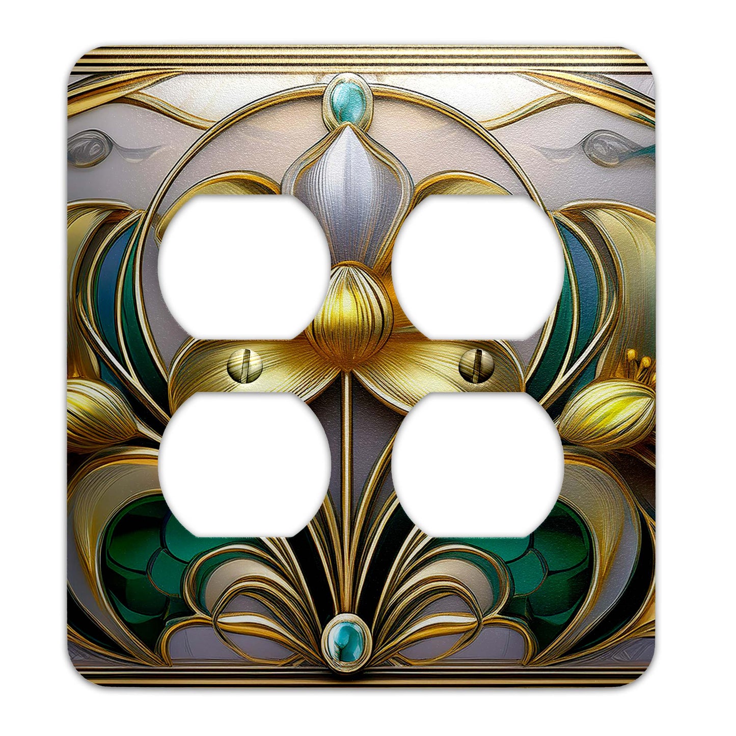 Art Nouveau Floral Light Switch Cover - Gold and Silver Metal SwitchPlate, Multiple Sizes - #5258