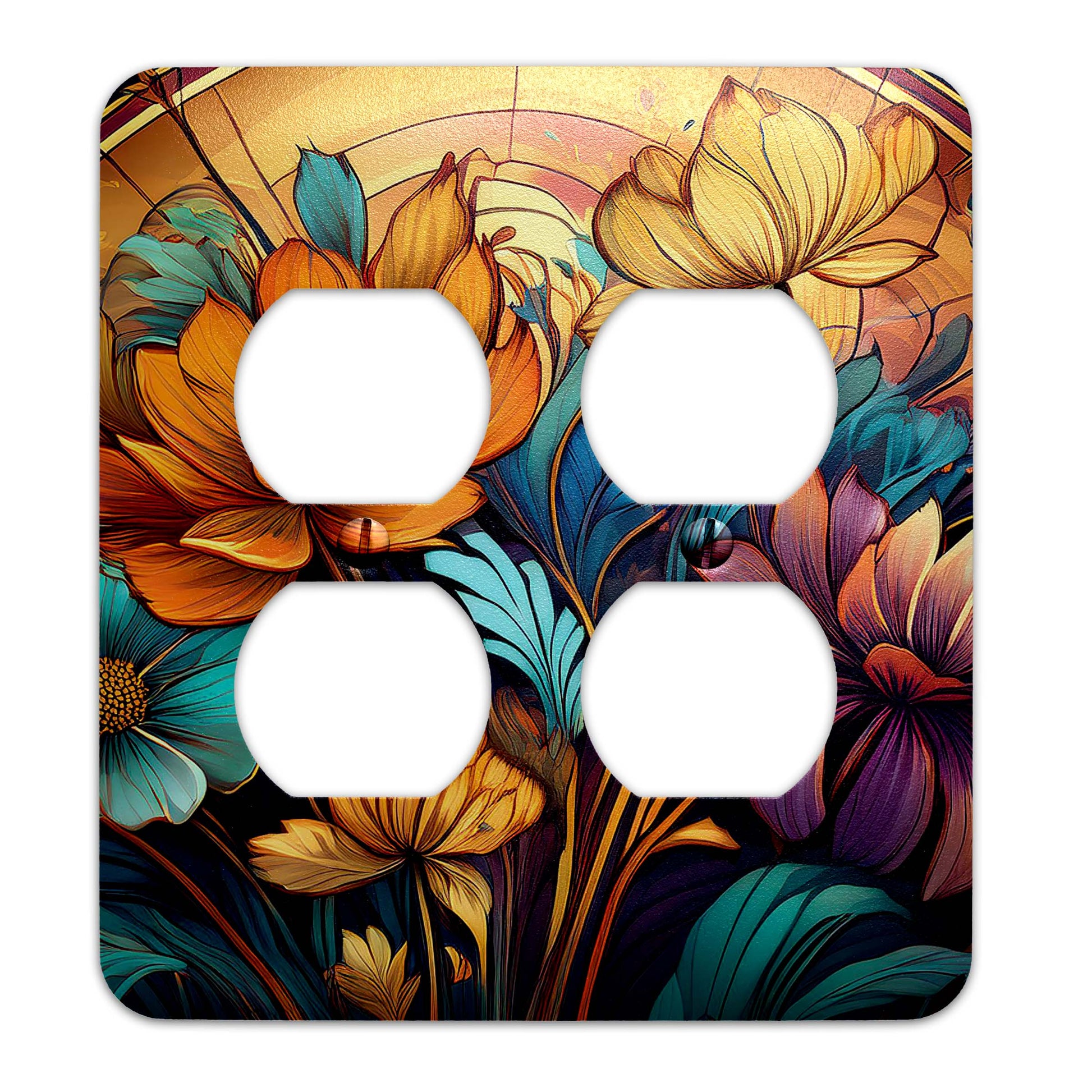 Art Deco Wildflower Light Switch Cover – Decorative metal plate with vintage floral design, available in multiple sizes for home décor.