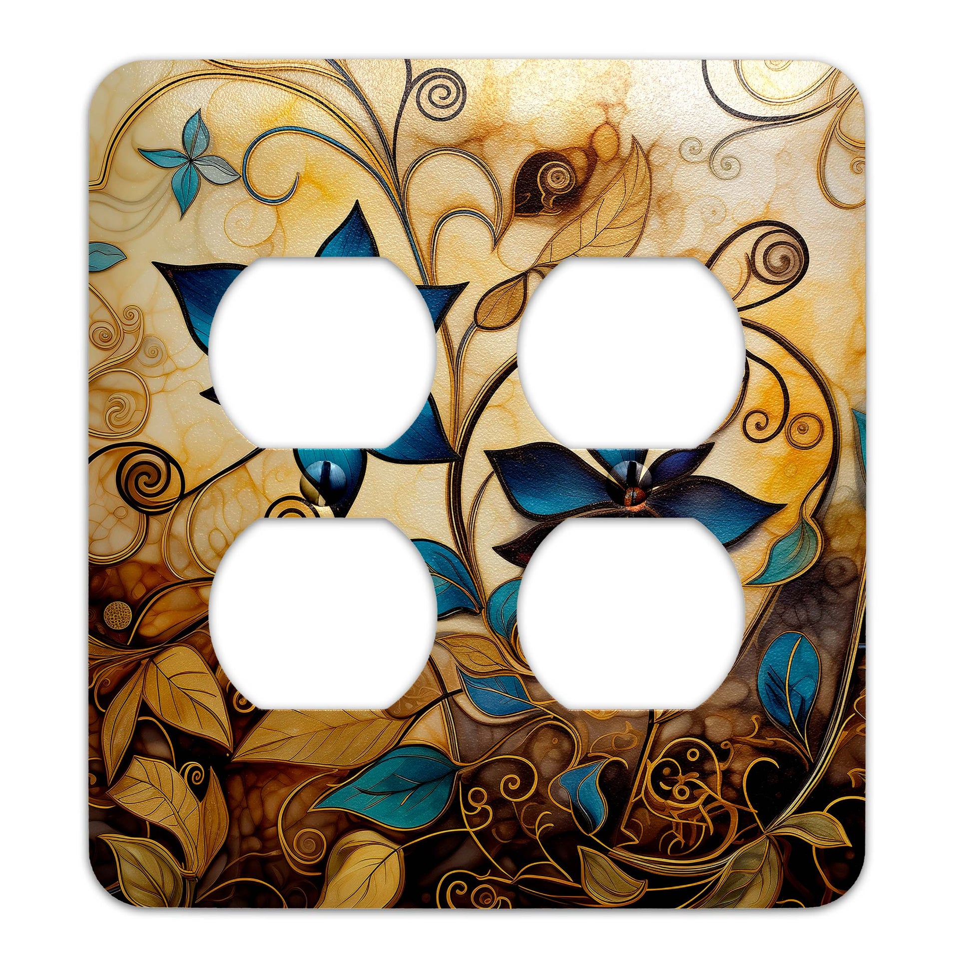 Whimsical floral and vines metal light switch cover with abstract art design, available in multiple sizes for stylish home decor.