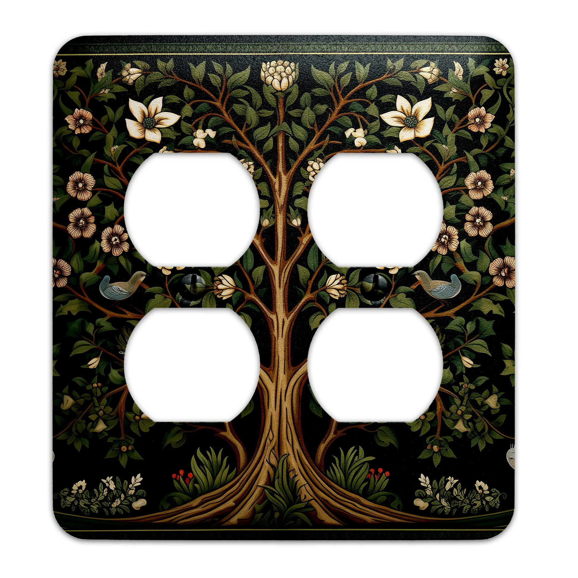 William Morris-inspired Tree of Life light switch cover featuring intricate floral and nature-inspired detailing, decorative wall plate available in multiple sizes.