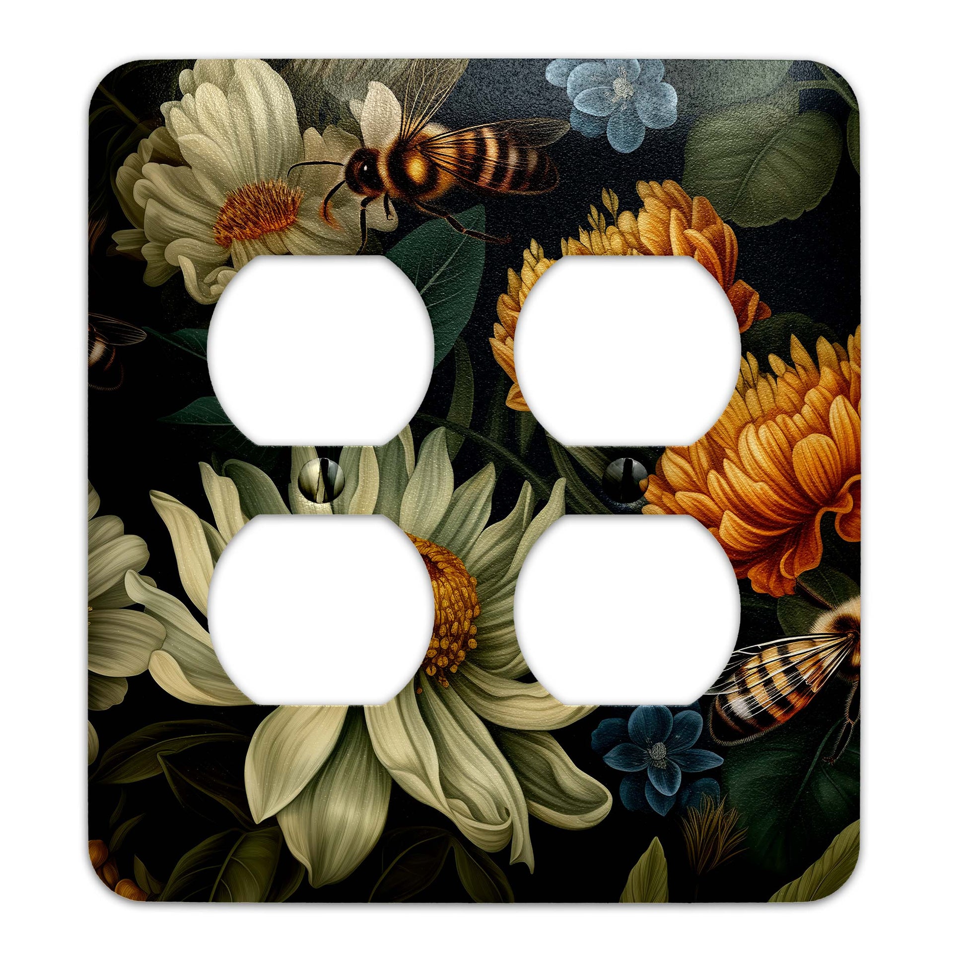 Bees and Blooms Light Switch Cover – Floral Decorative Wallplate with Bees, Home Decor in Multiple Sizes