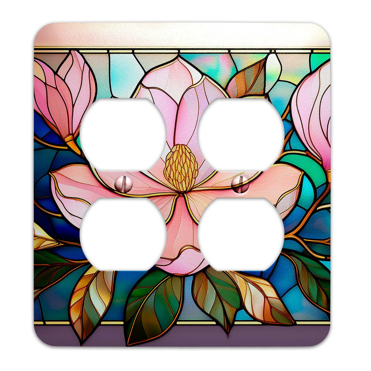 Magnolia Blooms on Stained Glass Decorative Switchplate | Light Switch Cover, Multiple Sizes, Home Decor - #5355