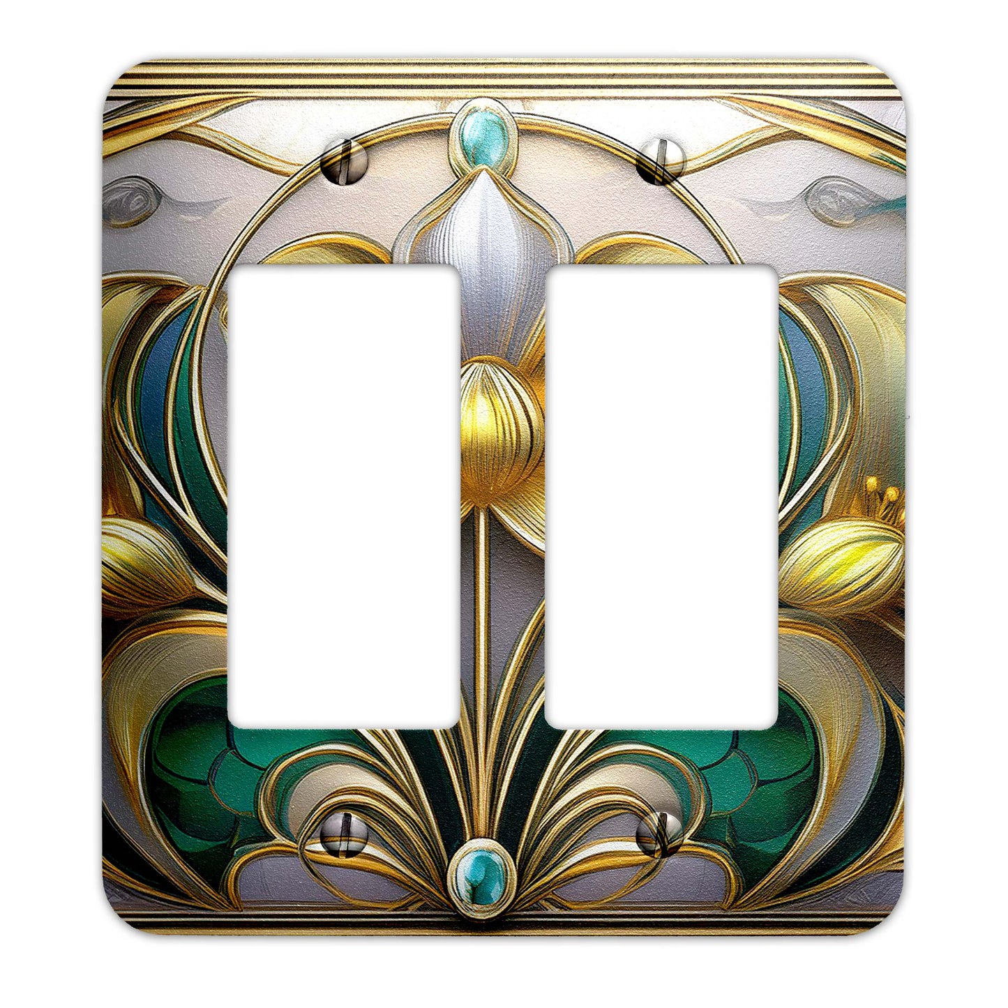 Art Nouveau Floral Light Switch Cover - Gold and Silver Metal SwitchPlate, Multiple Sizes - #5258