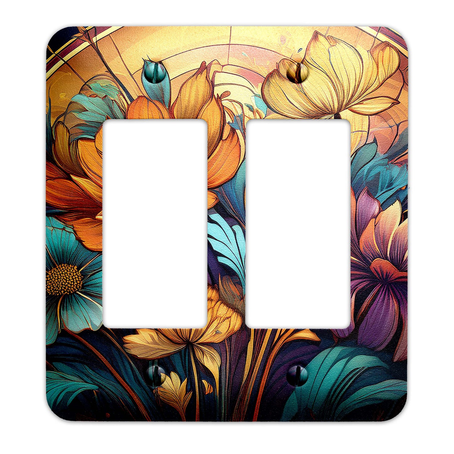Art Deco Wildflower Light Switch Cover – Decorative metal plate with vintage floral design, available in multiple sizes for home décor.