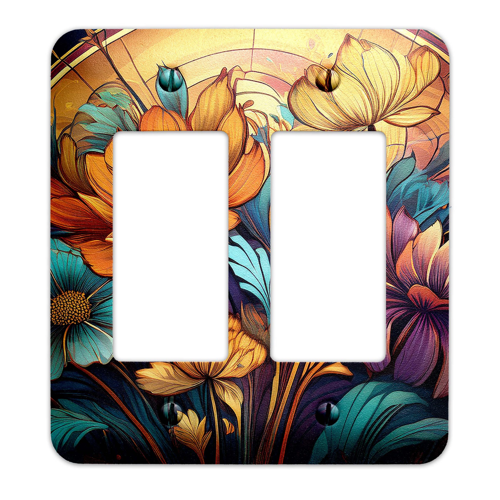 Art Deco Wildflower Light Switch Cover – Decorative metal plate with vintage floral design, available in multiple sizes for home décor.