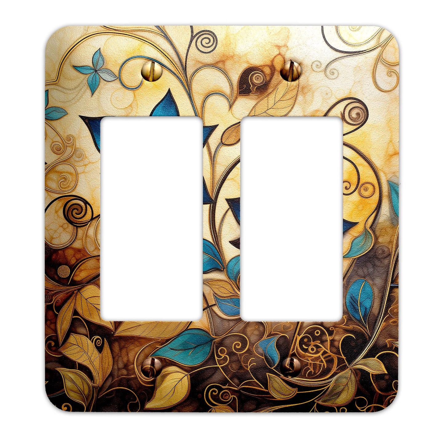 Whimsical floral and vines metal light switch cover with abstract art design, available in multiple sizes for stylish home decor.