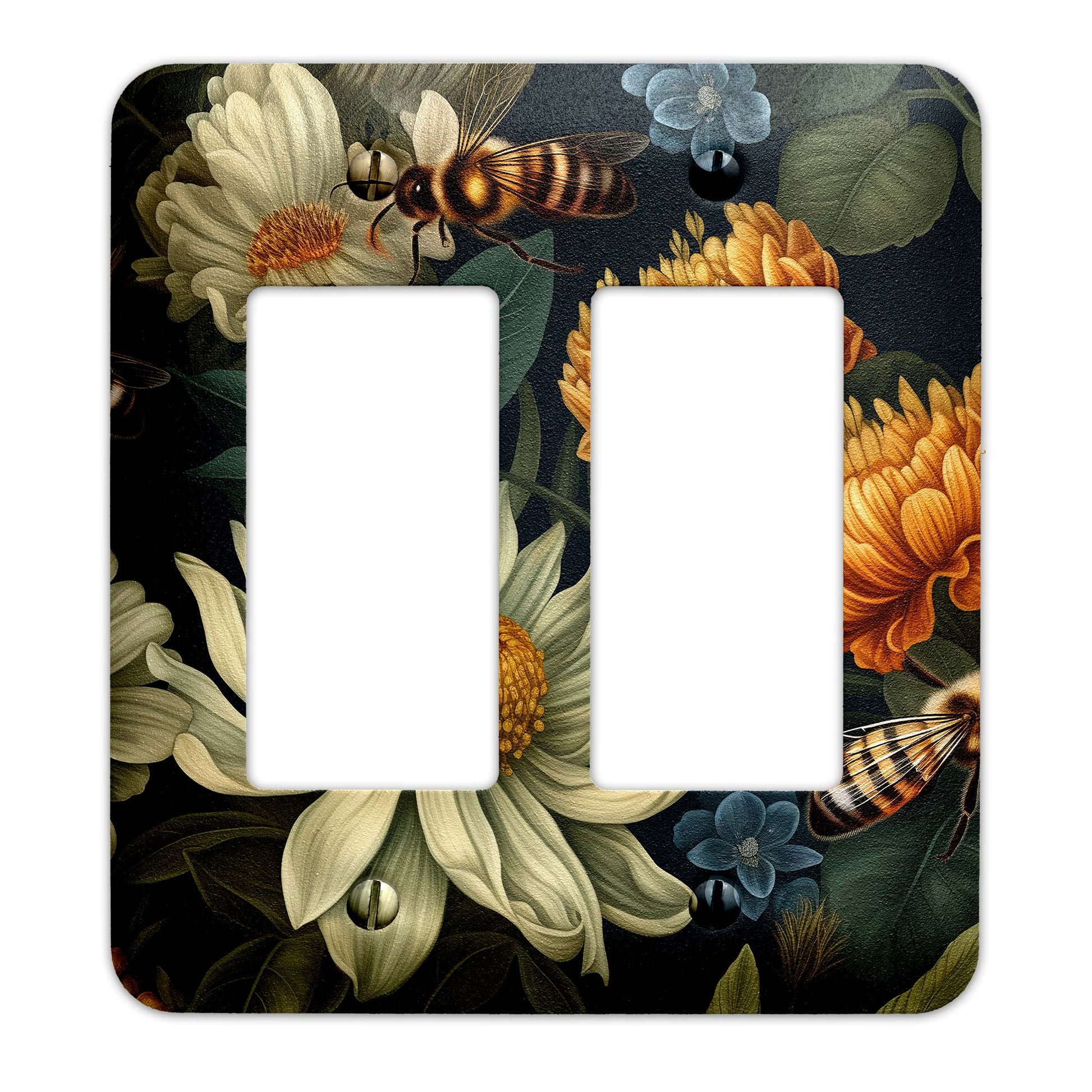 Bees and Blooms Light Switch Cover – Floral Decorative Wallplate with Bees, Home Decor in Multiple Sizes
