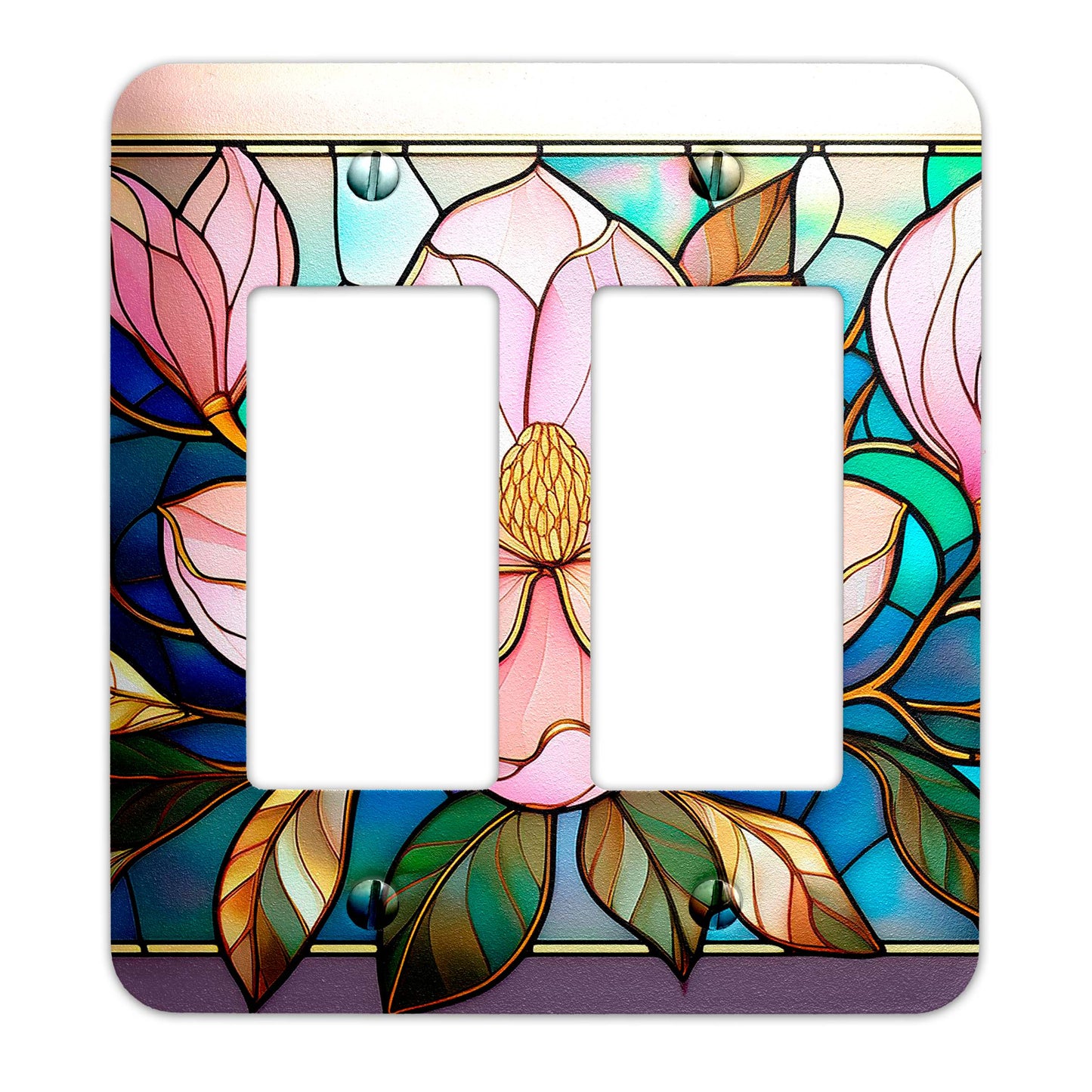 Magnolia Blooms on Stained Glass Decorative Switchplate | Light Switch Cover, Multiple Sizes, Home Decor - #5355