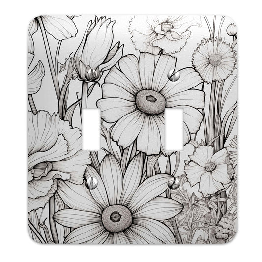 Decorative Wallplate -  Wildflowers in Black and White Light Switch Cover, Multiple Sizes, Home Decor - #5093