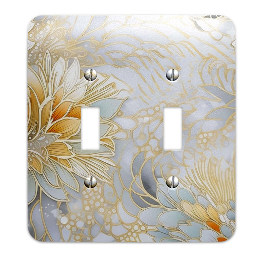 Japanese Style Gold and Silver Floral Light Switch Cover - Metal SwitchPlate, Multiple Sizes - #5121