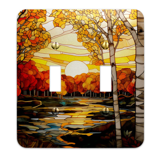 Autumn Sunset in Stained Glass Style Light Switch Cover - Metal SwitchPlate, Multiple Sizes - #5269
