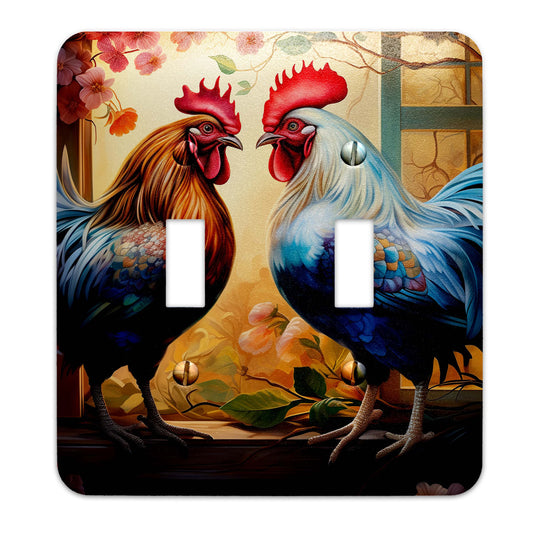 Metal SwitchPlate - Majestic Roosters Farmhouse Decor Light Switch Cover, Multiple Sizes - #5289