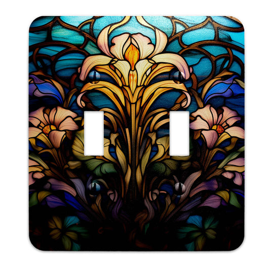 Art Nouveau Floral Light Switch Cover - Glowing Lights Metal Switch Plate with Vintage-Inspired Design